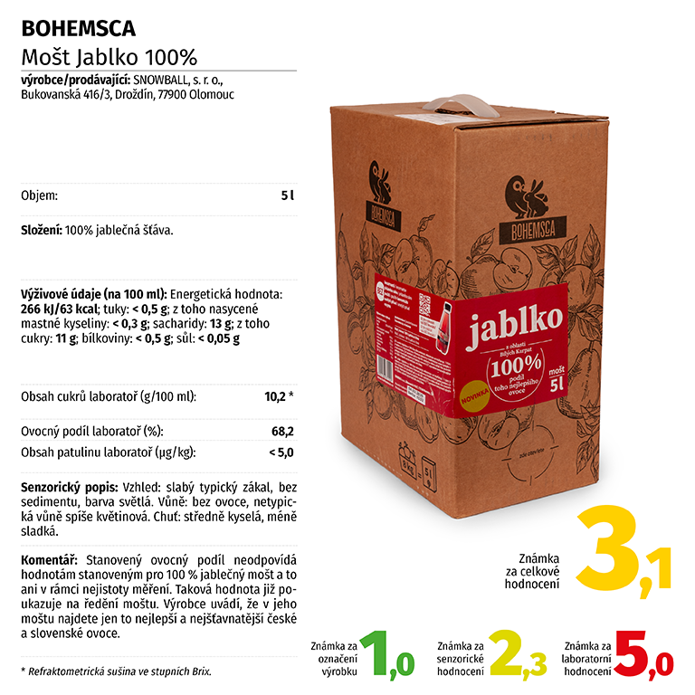 BOHEMSCA - Mošt Jablko 100%