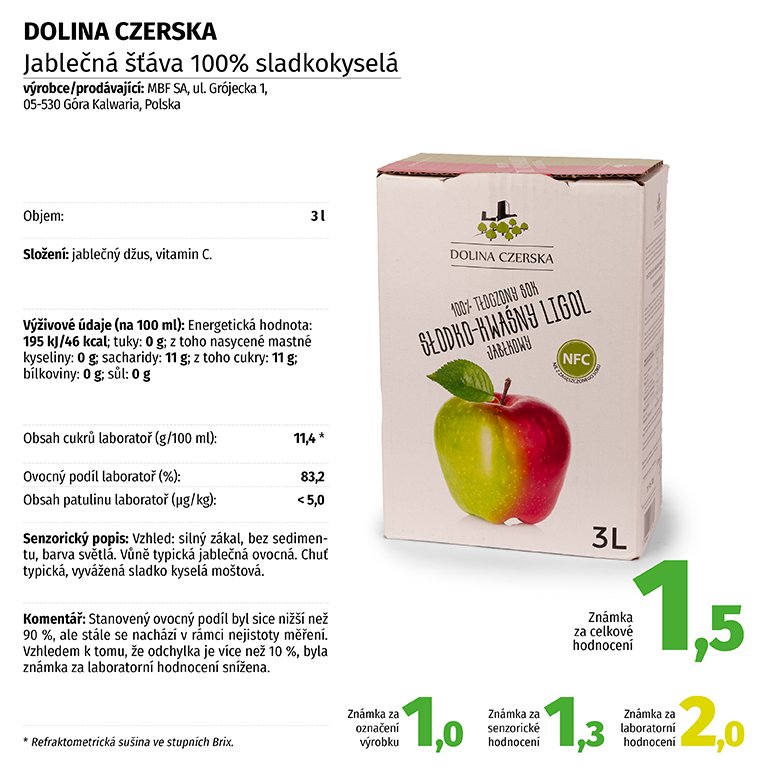 DOLINA CZERSKA - Jabečná šťáva 100% sladkokyselá